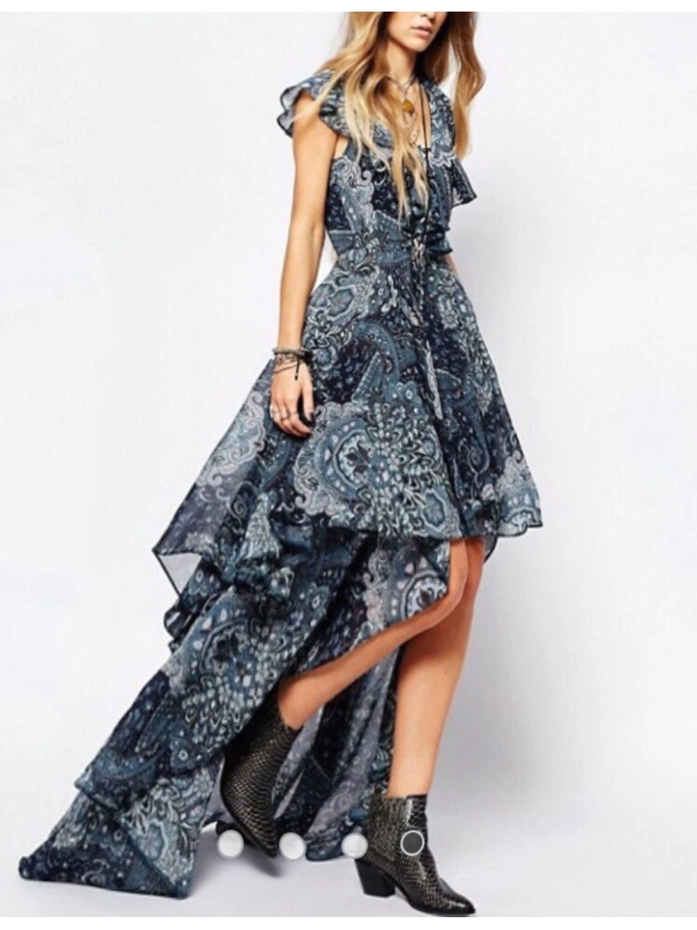 Reclaimed Vintage Navy & Light Blue Paisley High-Low Maxi Dress
